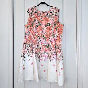 Laura Plus Pink & White Floral Print Fit & Flare Dress w/ Cut-out Neckline | 20W